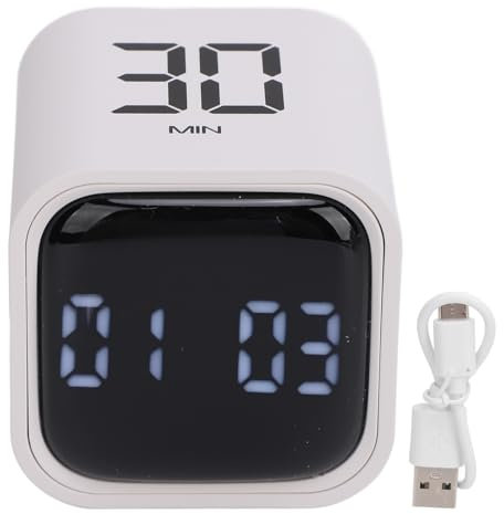 HUASON Multi Cube Timer, Einstellbarer Rotations Timer, Schnelllade Timer Uhr Zum Kochen, Lesen, Spielen, Sport (5 Min. 10 Min. 30 Min. 60 Min.) (Weiß)