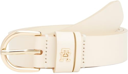 Tommy Hilfiger Damen Gürtel Essential Effortless 2,5 cm Ledergürtel, Elfenbein (Ivory Petal), 80 cm