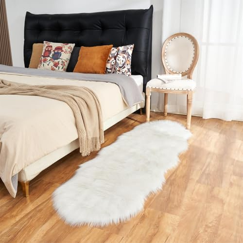 Arbosofe Ultraweicher Kunstfell-Teppich, Bereichsteppiche, weißer flauschiger zotteliger Fellteppich für Schlafzimmer und Wohnzimmer, Kinderzimmer-Dekoration, 0,61 x 1,83 m Schaffell