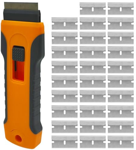 GTIWUNG Multifunktionaler Schaber, Ceranfeldschaber Herdkratzer,Glasschaber,Ceranfeldreiniger,Aufkleber Spachtel,Retractable Rasierklinge Schaber mit 30 Blades