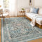 WITSHOCK Teppiche Wohnzimmer 150x200cm: Jahrgang Boho Teppiche Schlafzimmer, Waschbarer Kurzflor-Schlafzimmer Teppich, Rutschfester, für Küche, Flur, Esszimmer-Mattes Blaugrün