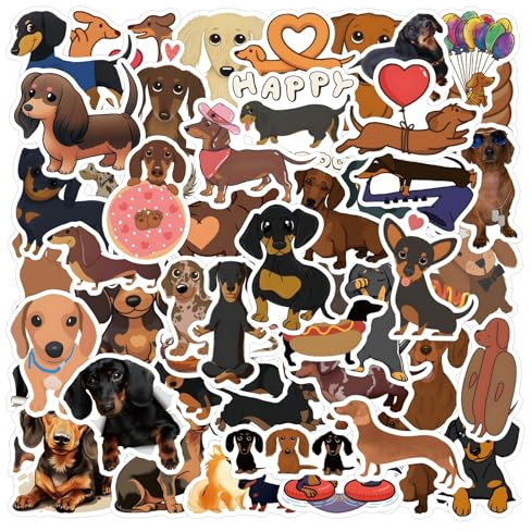 Dackel-Hunde Aufkleber für Laptop(50PCS),Geschenk für Kinder Jugendliche Erwachsene Jungen,Tier Dackel Wasserdicht Vinyl Aufkleber Stickers für Scrapbook,Skateboard,Auto,Gepäck