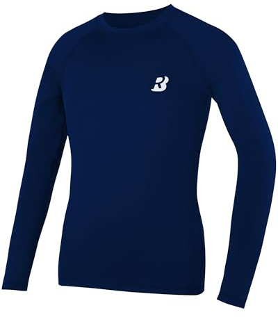 Roadbox Boys Long Sleeve Compression Shirt, Kids Base Layer, Quick Dry, Breathable Sports Top for PE, Football Navy Blue