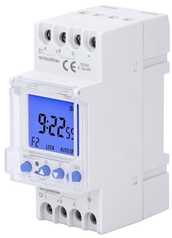 2-Kanal Zeitschaltuhr DIN Schienenmontage Programmierbar 16A 7-Tage 24h LCD Display 12V DC Schaltuhr für Lampen Geräte Beleuchtung