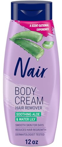 Nair Body Cream Hair Remover, Soothing Aloe and Water Lily, Dermatologist Tested Body Hair Removal Cream, with Evolved Ingredients, 12 Oz - Amazon Exclusive Size