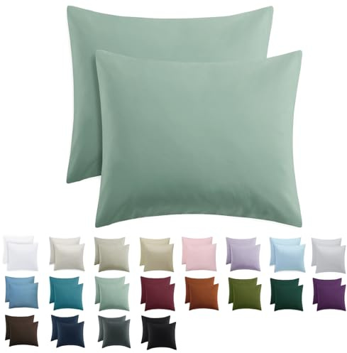 Tifschlaf Kissenbezug 80x80 2er Set - Kopfkissenbezug 80 x 80 Salbeigrün mit Reißverschluss aus Mikrofaser Weich, 80x80cm Grün Pillow Case