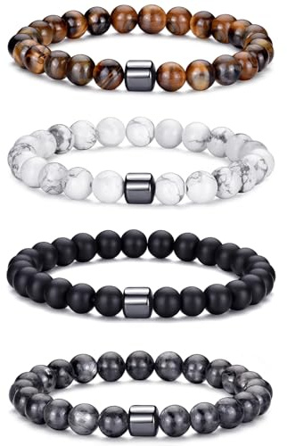 MOROTOLE Armband Herren, 8 mm Tigerauge Armband Lavastein Perlenarmband Set Naturstein Perlenarmbänd Herren Stretch Männer Armbänder Schmuck Geschenke für Männer