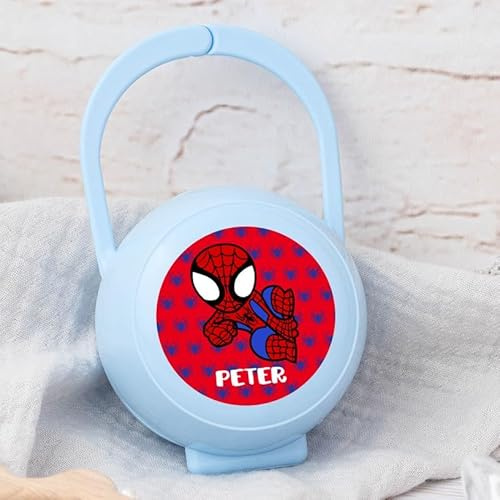 Wanapix | Porte-Sucette Bébé Personnalisé | Étui à Sucette avec Housses | Sans BPA | Motif Araignée | Bleu