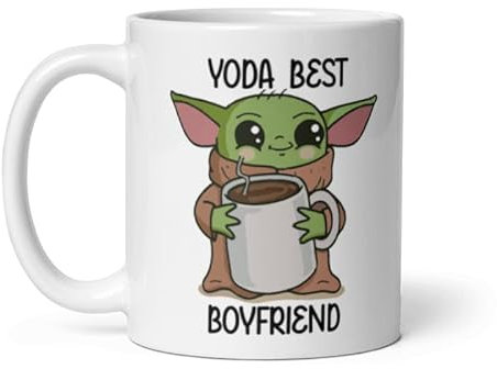Yoda Best Boyfriend Coffee Mug – Funny Star Fan Gift for Him – Cute Nerdy Cup for Boyfriend, Fiancé, or Husband – Geeky Anniversary, Valentine’s Day or Birthday Present – 11oz Ceramic Mug