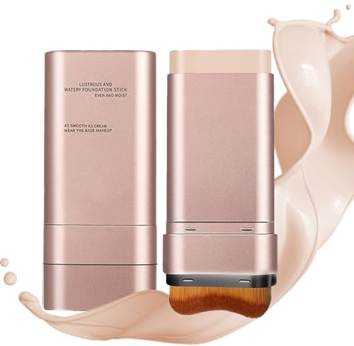 Water Based Hydrating Foundation Stick - Natural Radiant Finish Cream Foundation Lightweight Buildable Coverage & Dual Ended Brush Portable Makeup Stick Long Lasting Wear Blendable Foundation (Ivory)