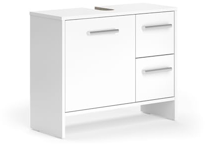 Vicco Waschbeckenunterschrank Karli, Weiß, 70.2 x 57 cm | mit 2 Schubladen und 1 Tür, zur Montage unter handelsüblichen Waschbecken geeignet
