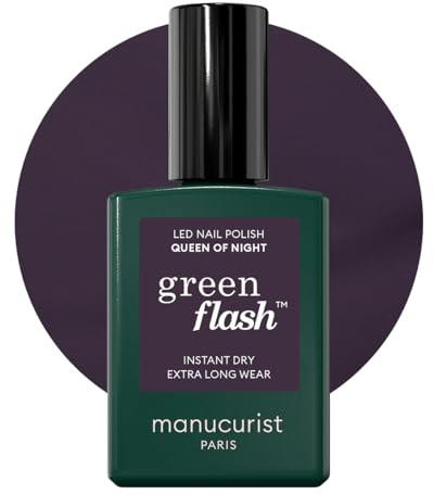Manucurist Green Flash Queen of Night Purple Grey LED Gel Nail Polish | LED gel polish and semi-permanent nail varnish, UV nail lamp compatible. 12-free, bio-sourced, vegan, Made in France, 15 ml