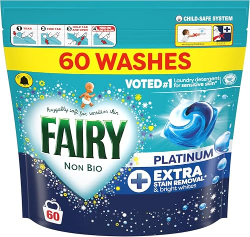 Fairy Non Bio Platinum Washing Liquid Pods, Voted No1 for Sensitive Skin, 60 Washes