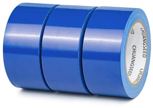 CHUANGSEED Lot de 3 rubans adhésifs en toile resistant bleu 50 mm x 27,4m, gaffer large bleu,ruban adhésif americain de réparation d'étanchéité,heavy duty duct tape blue,fixation