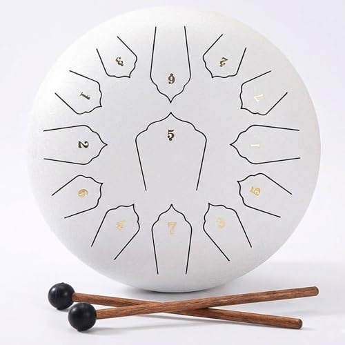 Handpan, Steel Tongue Drum 3/4/6/12 Inch 6/8/13 Notes, Hand Pan Drum With Music Book, Rain Drum Style Calming Percussion Instruments, Musical Gift For Adults & Beginners(White,6 inch 8 Note)