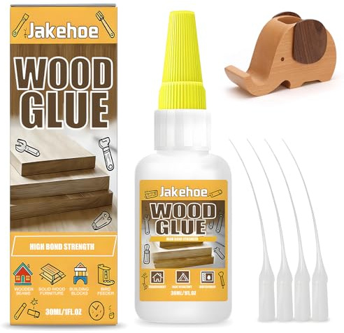 Colla per Legno Extra Forte Impermeabile 30 ml con 4 Beccucci di Precisione, Colla Trasparente ad Asciugatura Rapida, Super Colla per Riparazione Mobili in Legno, Fai da Te, Modellismo e Bricolage