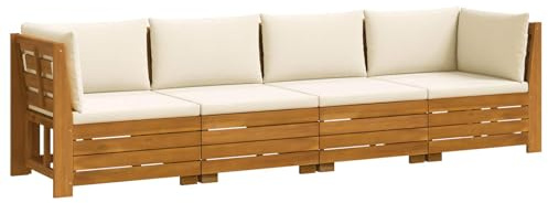 vidaXL Outdoor-Sofagarnitur mit Kissen 4 Stück Braun Massivholz Akazie, Akazienholz-Sofa, UV-beständiger Lounger, wetterfeste Couch, modulare Sitzgelegenheit für Gartenmöbel