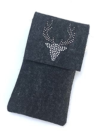 zigbaxx Handyhülle Filz Handytasche für Samsung Galaxy S24 S23 S22 S21 S20 Plus Ultra FE A55 A54 A35 A25 A15 5G - Smartphone-Hülle handmade Wollfilz Hirsch Strass - pink anthrazit beige grau braun