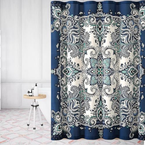 Instabul Shower Curtain Set with 12 Roller Ball Hooks (blue)