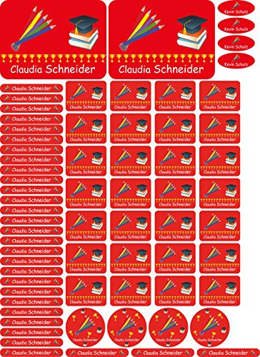 Namensaufkleber Kinder Schule Bleistifte - 69 Sticker - A4-Bogen - Namensetiketten selbstklebend - Aufkleber selbst gestalten - Kindergarten, KITA, Brotdose, Bücher, Federmappe, personalisiert
