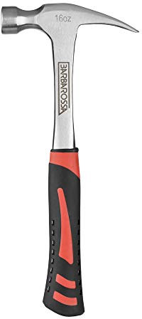 Claw Hammer by Barbarossa – 16Oz Straight Claw Hammer – Polished Carbon Steel & Fiberglass Handle – Anti-Vibe Shaft – Comfortable & Ergonomic Grip – Ideal Hand Tool for Nail Removal, Home Use
