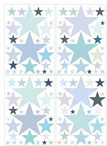 Wandtattoo 100 Sterne in zarten Pastellfarben Kinderzimmer Wandsticker Aufkleberset/Pastell-blau /