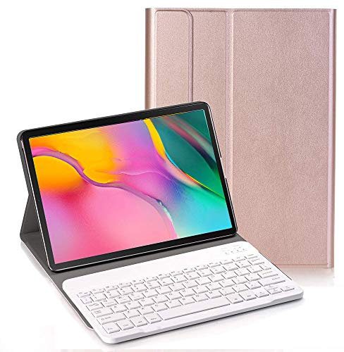 RLTech Teclado Funda para Galaxy Tab A 10.1 2019 QWERTY English Teclado Wireless Keyboard Case con Desmontable Bluetooth para Samsung Galaxy Tab A T510/T515 10.1 2019, Rosa Oro