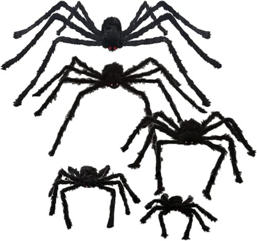 5 groß 90cm 75cm 60cm 50cm 30cm Gruselige Spinnen Set Halloween Spinnen Riesenspinne Halloween Horror Deko schwarz