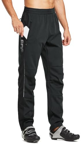 baleaf Herren Fahrradhose Thermo Fleece Radhose Wasserdicht Winddicht Softshellhose Warm Wanderhose Lang Radlerhose für Winter Outdoor Radfahren MTB Schwarz S