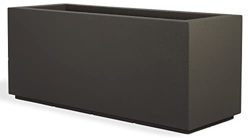 PolyStone Milan Rectangular Trough Planter – 46 x 17 x 19 – Large Lightweight Indoor/Outdoor Planter Box – Modern Stone-Look Resin – Durable All-Weather w/Drainage Holes – Made in USA – Slate Gray