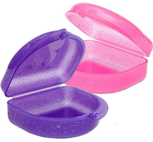 2x Etui Pour Appareils Dentaires – Boite de Protection pour Appareils Orthodontiques, Appareils Dentaires Sportifs, Dentiers (rose pailleté et violet pailleté)