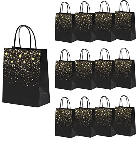 XNX 24 Pack Paper Party Bags,Kraft Paper Party Bags with Handles for Birthday,Business,Boutique,Wedding and Party Celebrations(Black Star)