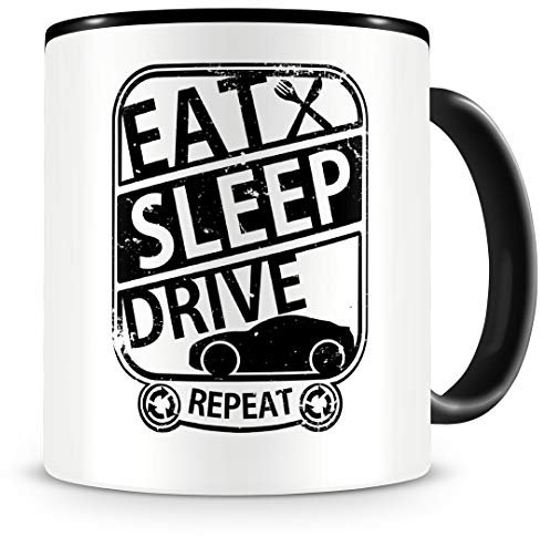 Samunshi® Auto Tasse mit Spruch Eat Sleep Drive Repeat Geschenk für Auto Fans Kaffeetasse groß Lustige Tassen zum Geburtstag schwarz 300ml