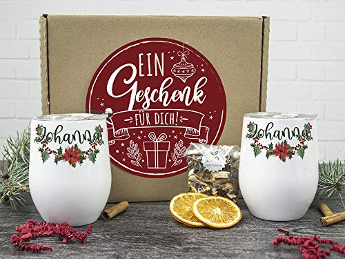 GRAZDesign Weinbecher Set als Geschenk Camper, Glühweinbecher Thermobecher mit Namen personalisiert (Sternblume, 350ml)