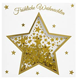 bsb Weihnachtskarte mit Umschlag & Shake-Effekt - Weihnachtspostkarte mit Stern-Motiv - Grußkarte für Weihnachten - Merry Christmas Card - Weihnachten-Karte in 15,5 x 15,5 cm