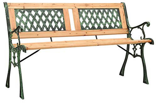 Festnight Gartenbank Parkbank Holz 122 cm Holzstreben Sitzbank Garten Holzdrehbank Gusseisen und Massivholz Tanne