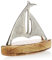 com-four® Premium Deko Schiff - Maritimes Segelboot aus Mangoholz und Metall - Deko Aufsteller mit Schiff zum Hinstellen und Verschenken (01 Stück - mittleres Schiff)