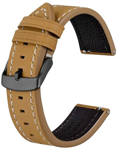 BISONSTRAP Leder Uhrenarmband, Schnellwechsel Armband für Herren und Frauen - 18mm, Bräunen (Schwarze Schnalle)