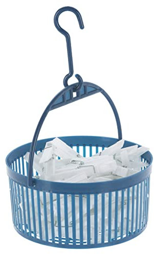 Wäscheklammer-Korb Set inkl. 50 Wäscheklammern aus Kunststoff, 17 x 14 x 17 cm, blau oder grau