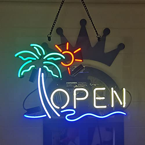 Open Palm Tree Real Glass Handmade Neon Light Sign Home Beer Bar Pub Recreation Room Game Room Windows Garage Wall Store Sign (Open Palm Tree