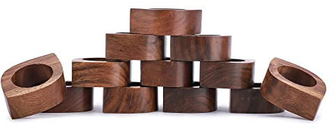 Ajuny Serviettenringe 12er-Set Handgefertigter Holz Runder Augenförmig 3,8 cm Dekorativer Serviettenhalter Organizer für Esstisch Besondere Anlässe Küche und Heim Dekoration