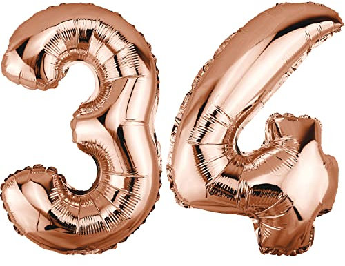 DekoRex Folienballon Rosegold 40cm Geburtstag Jubiläum Hochzeit Deko (Zahl 34)