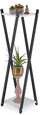Relaxdays Portavaso a Colonna, Scaffale Porta Fiori 99x29x29, Moderno, Piedistallo Design Scandinavo, Nero e Bianco, Acciaio, 1 pz