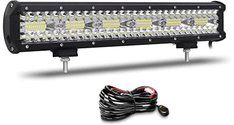 Willpower Barre LED 360W 43cm 17'' Spot et Inondation 12V 24V Étanche Phare de Travail pour 4x4 Voiture Camion Tracteur Quad Véhicule Bateau Avec Câblage