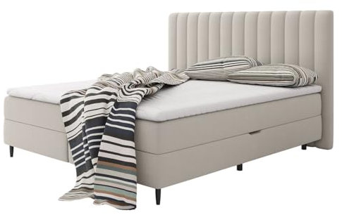 Mirjan24 Boxspringbett Geneba, Doppelbett mit 2 Bettkästen, Polsterkopfteil, Matratze und Topper, Stilvoll Bettgestell, Bett für Schlafzimmer, Polsterbett (180 x 200 cm, Swing 01)