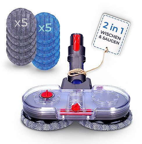 Wesssper Testa di Mocio Elettrico per aspirapolvere Dyson 11 V10 V8 V7 V15, Con Serbatoio Dell'acqua Rimovibile, Tamponi Lavabile - 10 Pezzi di Panni Per Mocio + Mocio per aspirapolvere Dyson