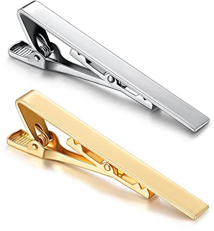 Pince à Cravate,2 Pièces Pince à Cravate Homme, Pince à Cravate Cuivre, Pince à Cravate Homme Slim,Mince Tie Clip pour Homme, Pour Anniversaire de Mariage D'affaires vie Quotidienn(Or+Argent)
