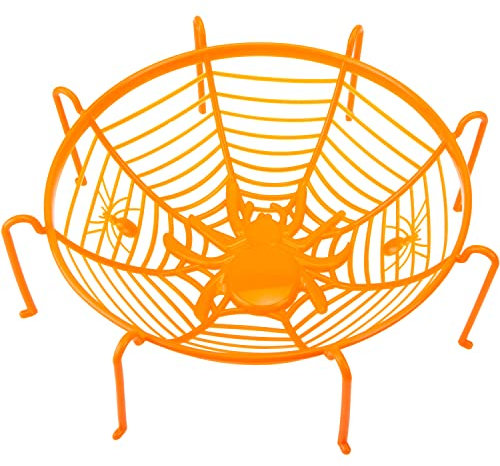 VFM - Halloween Sweet Bowl - Spider Web Basket 3D Bowl with Legs Halloween Party Candy Dish- Haunted House - Orange