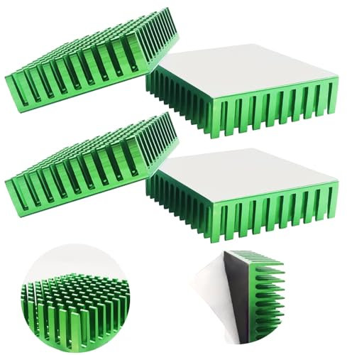 Aluminium Kühlkörper, CTRICALVER 4 Stück Grün Kühlkörper (L40mm X B40mm X H11mm), mit 3M Klebeband, für Computerhosts, 3D-Drucker usw