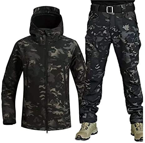 Skianzüge für Herren, Herren Ski Anzug Winter Wasserdicht Winddicht Kapuze Schneemantel und Hose, Outdoor Sport Schneeanzüge, zum Skifahren und andere Winter Outdoor Ski Aktivitäten ( Color : Black ca